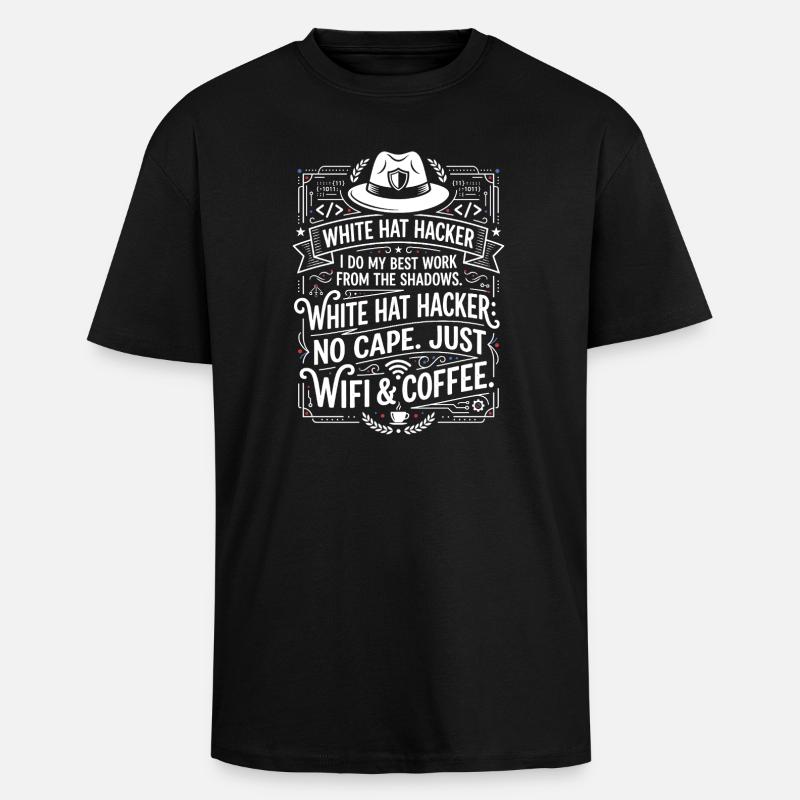 White Hat Hacker Wifi og Kaffe - Unisex oversized heavyweight t-shirt - sort