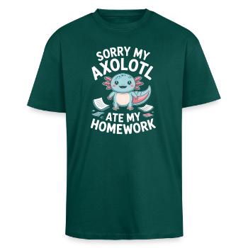 Niedlicher Axolotl-Hausaufgaben-Fehler - Oversized Heavyweight Unisex T-Shirt - hunter Green - Vorne - Alina (178cm) & Michal (187cm)
