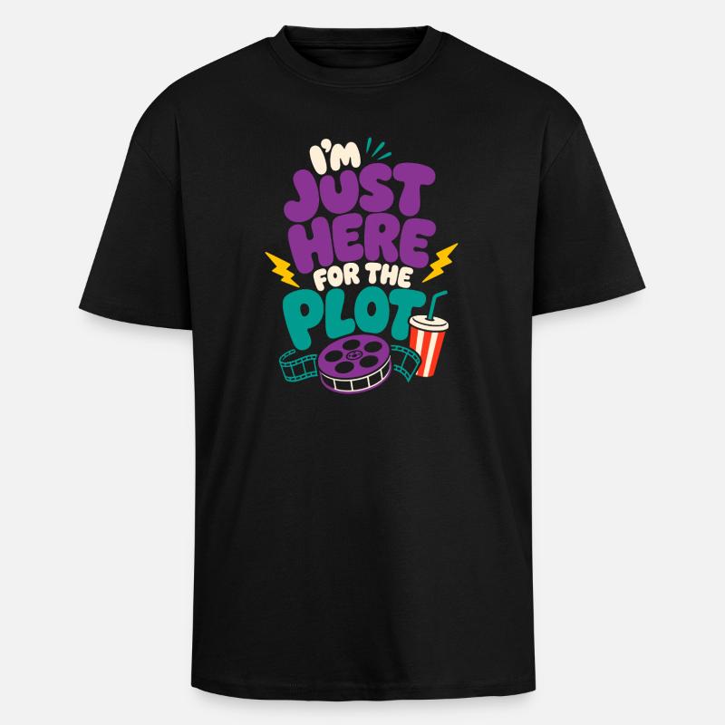 Just Here For The Plot - Oversized Heavyweight Unisex T-Shirt - Schwarz
