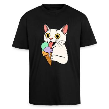 Katze mit Eis Sommer Hitze Sonne - Oversized Heavyweight Unisex T-Shirt - Schwarz - Vorne - Alina (178cm) & Michal (187cm)