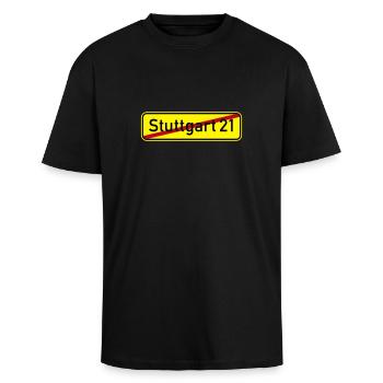 Stuttgart 21 - Oversized Heavyweight Unisex T-Shirt - Schwarz - Vorne - Alina (178cm) & Michal (187cm)