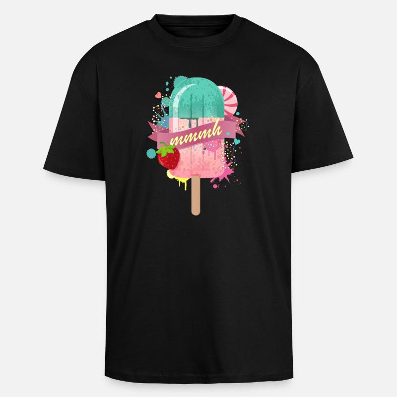Eis am Stiel mit Erdbeere - Oversized Heavyweight Unisex T-Shirt - Schwarz