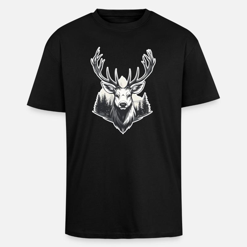 Hirschkopf Waldlandschaft - Oversized Heavyweight Unisex T-Shirt - Schwarz