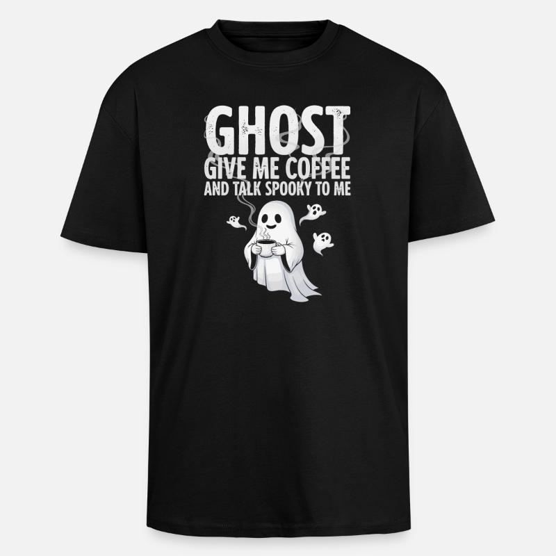 Spooky Coffee Ghost Illustration - Unisex Oversized Heavyweight T-shirt - black