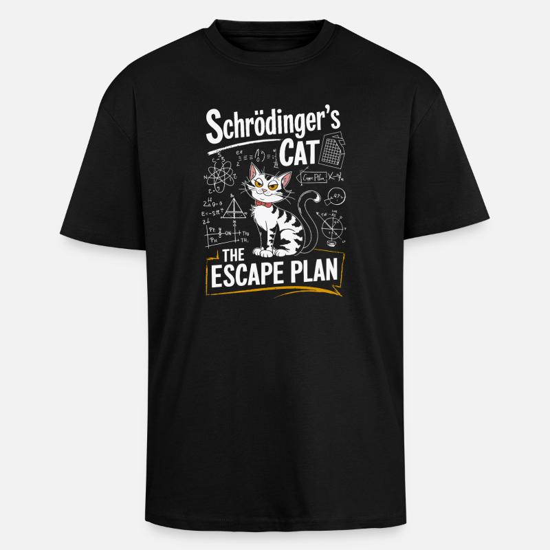 Chat Schrödinger : le plan d’évasion - T-shirt unisexe oversize épais - noir