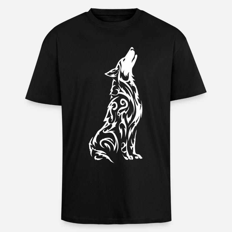 Wolf's Silhouette Tribal Pattern - Unisex Oversized Heavyweight T-shirt - black