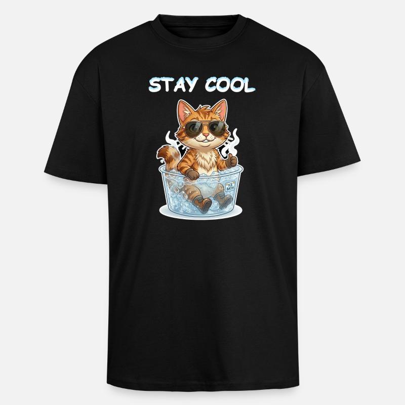 Eisbad Kätzchen Cool Bleiben - Oversized Heavyweight Unisex T-Shirt - Schwarz