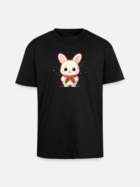 Bunny Christmas Design - Kawaii Style - Unisex Oversized Heavyweight T-shirt - black
