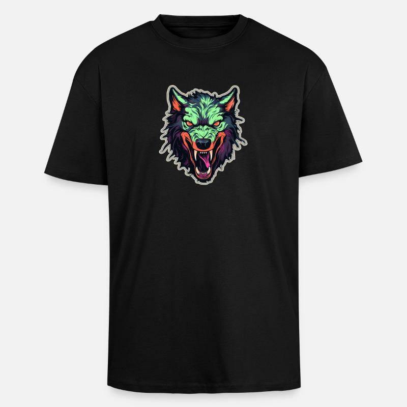 Wolf - Illustration - Oversized Heavyweight Unisex T-Shirt - Schwarz