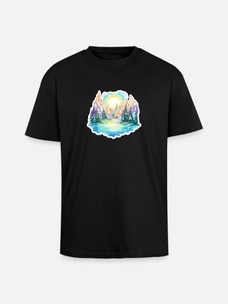 Paysage - Illustration - T-shirt unisexe oversize épais - noir