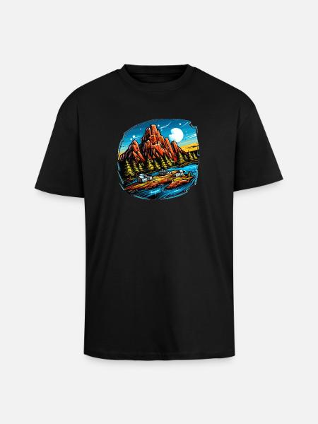 Landschaft - Illustration - Oversized Heavyweight Unisex T-Shirt - Schwarz