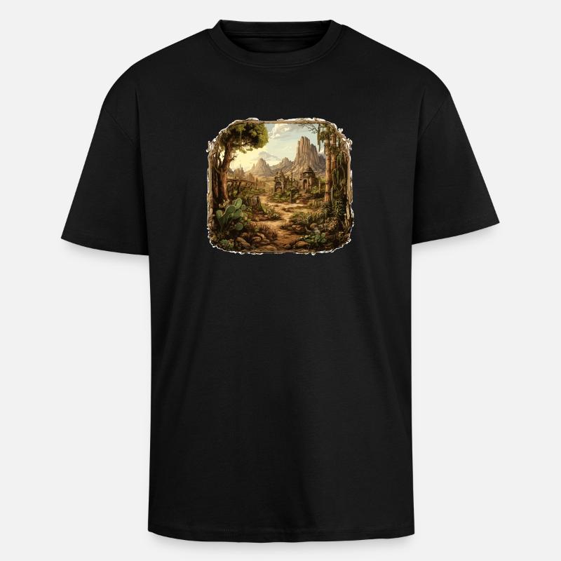 Paysage - Illustration - T-shirt unisexe oversize épais - noir