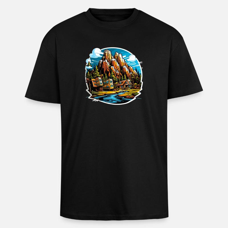 Paysage - Illustration - T-shirt unisexe oversize épais - noir