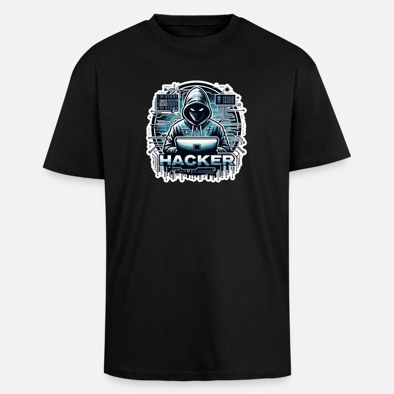 Hacker - Illustration - Oversized Heavyweight Unisex T-Shirt - Schwarz