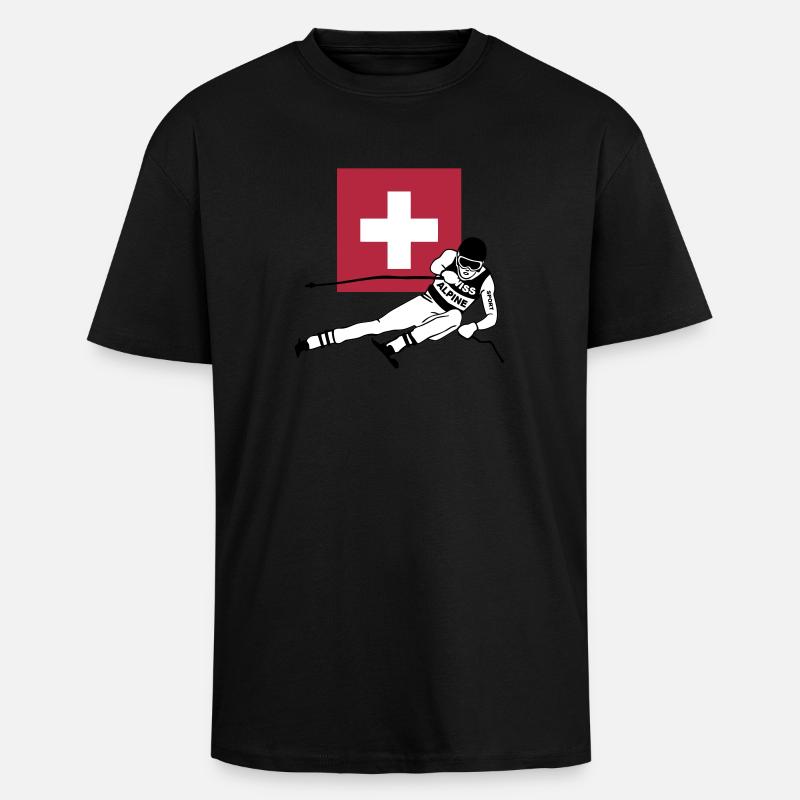 ski - alpine - apres - Schweiz - T-shirt unisexe oversize épais - noir