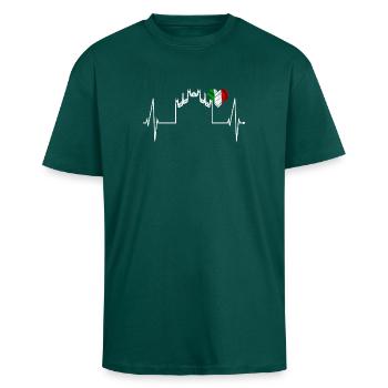Milan Skyline Italy Heartbeat Fan Love Milano - Unisex Oversized Heavyweight T-shirt - hunter green - Front - Alina (178cm) & Michal (187cm)