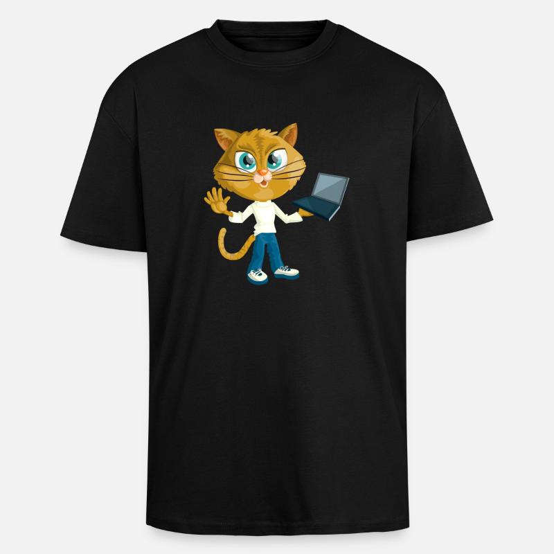 Chat avec LapTop - T-shirt unisexe oversize épais - noir
