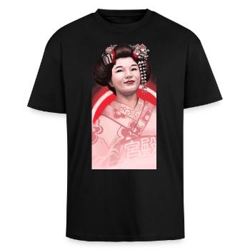 geisha - Unisex Oversized Heavyweight T-shirt - black - Front - Alina (178cm) & Michal (187cm)