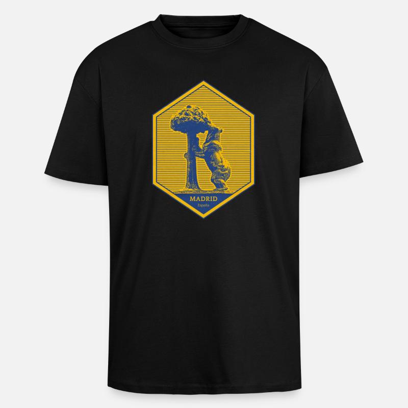 Madrid emblem with bear and tree - Unisex Oversized Heavyweight T-shirt - black