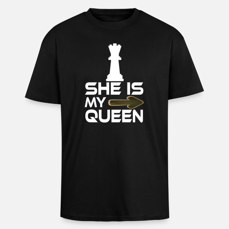 she is my queen text chess lover - Heavy Oversized T-Shirt - black
