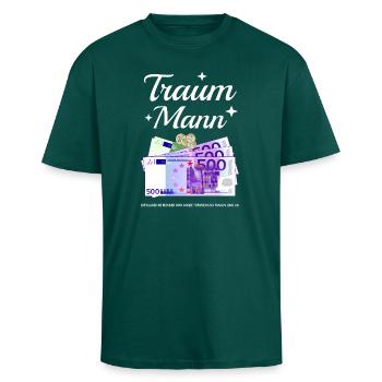 L’homme de rêve - T-shirt unisexe oversize épais - hunter green - Devant - Alina (178cm) & Michal (187cm)