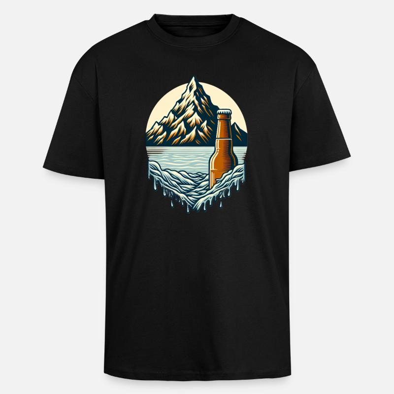 Summit lake with beer bottle - Unisex Oversized Heavyweight T-shirt - black