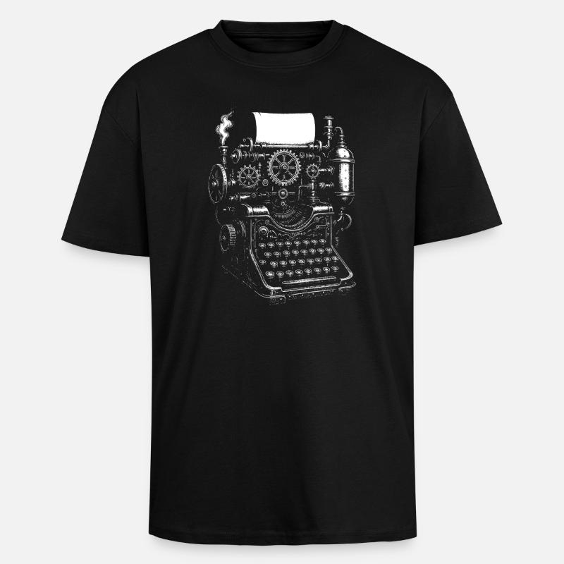 Engrenages de machine à écrire steampunk - T-shirt unisexe oversize épais - noir