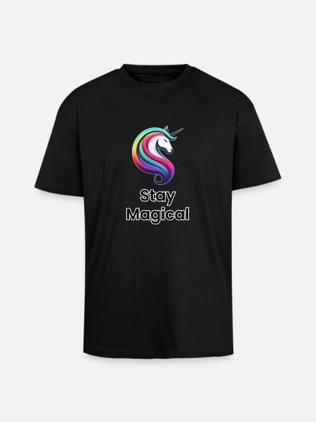 Einhorn Regenbogen – Stay Magical - Oversized Heavyweight Unisex T-Shirt - Schwarz