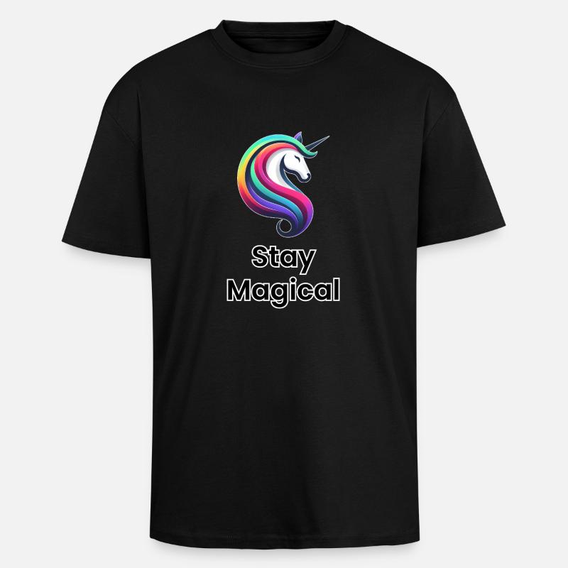 Einhorn Regenbogen – Stay Magical - Oversized Heavyweight Unisex T-Shirt - Schwarz