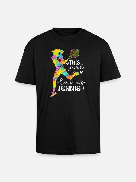Dieses Mädchen liebt Tennis Splash - Oversized Heavyweight Unisex T-Shirt - Schwarz