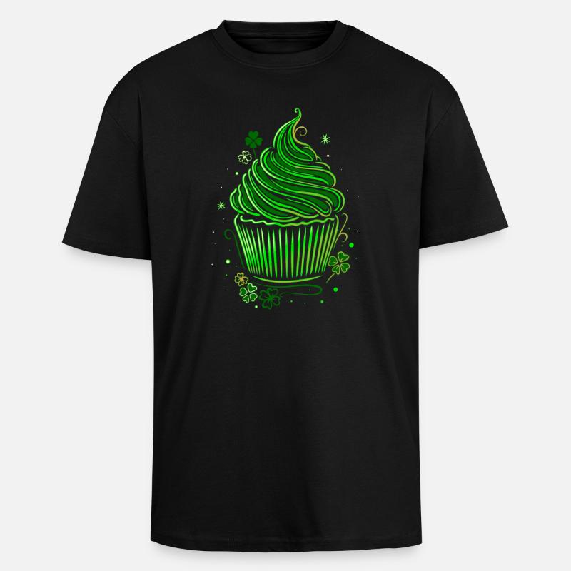 St Patricks Day Cupcake Muffin - Oversized Heavyweight Unisex T-Shirt - Schwarz
