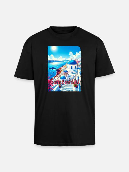 Grèce, souvenirs, vacances, Santorin - T-shirt unisexe oversize épais - noir
