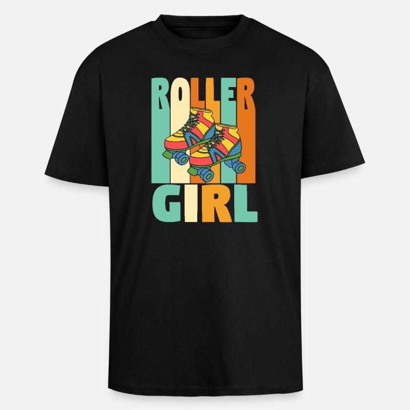 Retro Roller Mädchen - Oversized Heavyweight Unisex T-Shirt - Schwarz