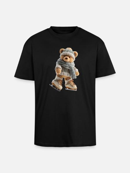 SchlittschuhlaufenderWinterbär Eiszauber mit Schal - Unisex Oversized Heavyweight T-shirt - black