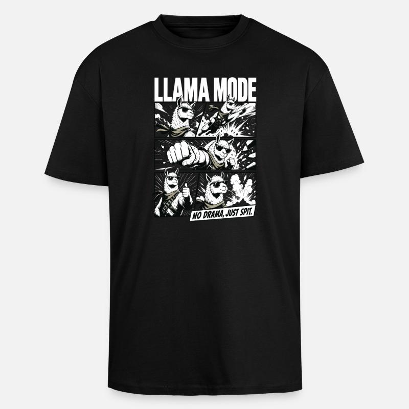 No Drama Llama Comic Vibes - Unisex Oversized Heavyweight T-shirt - black