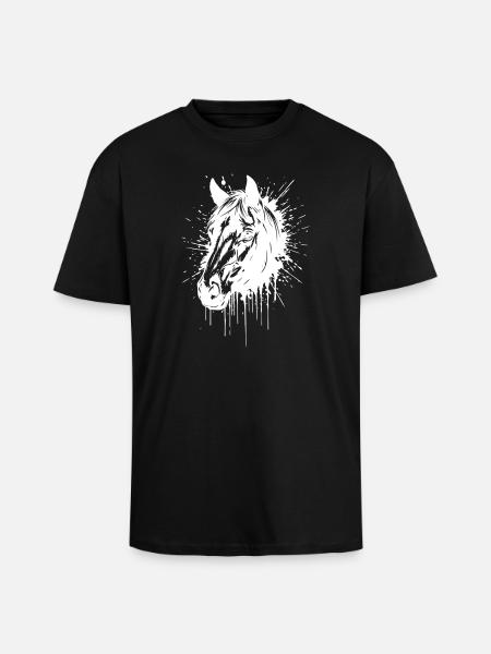White Splash Horse Head - Unisex Oversized Heavyweight T-shirt - black