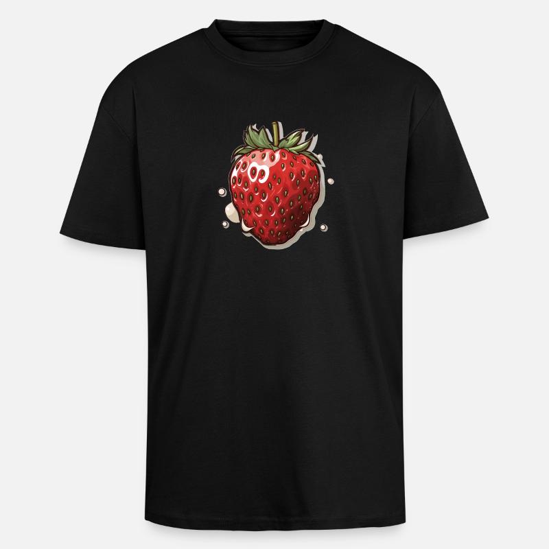 Fraise - illustration - T-shirt unisexe oversize épais - noir