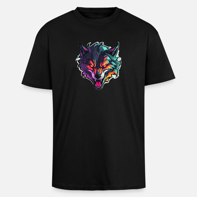 Wolf - Illustration - Oversized Heavyweight Unisex T-Shirt - Schwarz