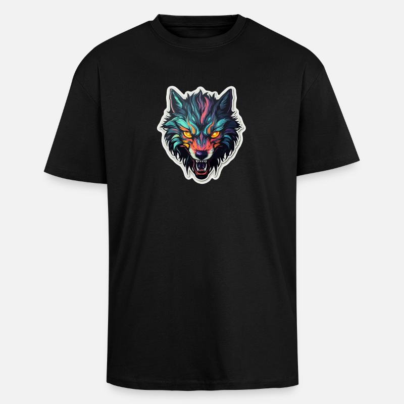 Loup - Illustration - T-shirt unisexe oversize épais - noir