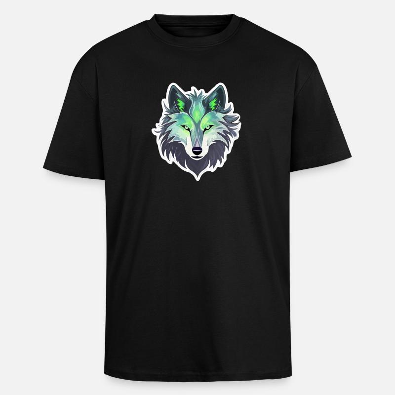 Wolf - Illustration - Oversized Heavyweight Unisex T-Shirt - Schwarz