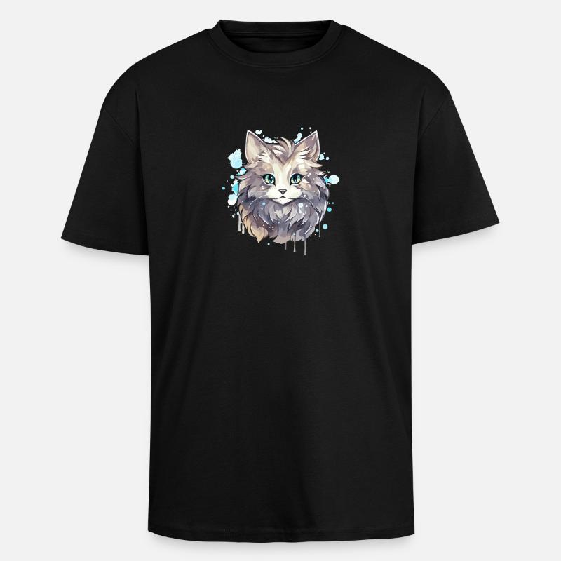Katze - Illustration - Oversized Heavyweight Unisex T-Shirt - Schwarz