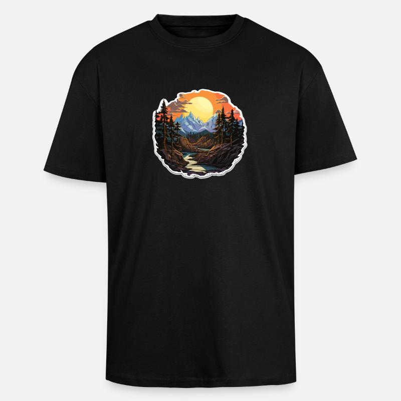 Landschaft - Illustration - Oversized Heavyweight Unisex T-Shirt - Schwarz