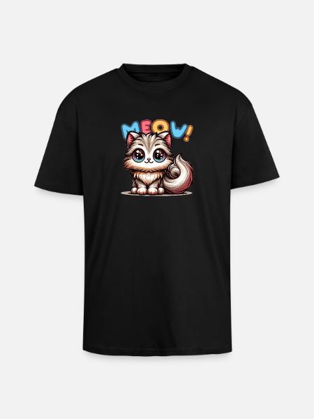 Meow - Cat Illustration - Unisex Oversized Heavyweight T-shirt - black