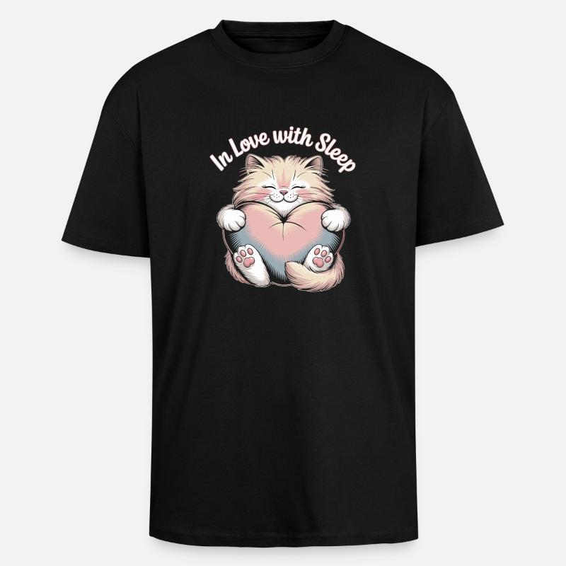 Süßes Katzen Design mit Herz - Oversized Heavyweight Unisex T-Shirt - Schwarz
