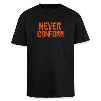 Never Conform - No conformity! - Unisex Oversized Heavyweight T-shirt - black - Front - Alina (178cm) & Michal (187cm)