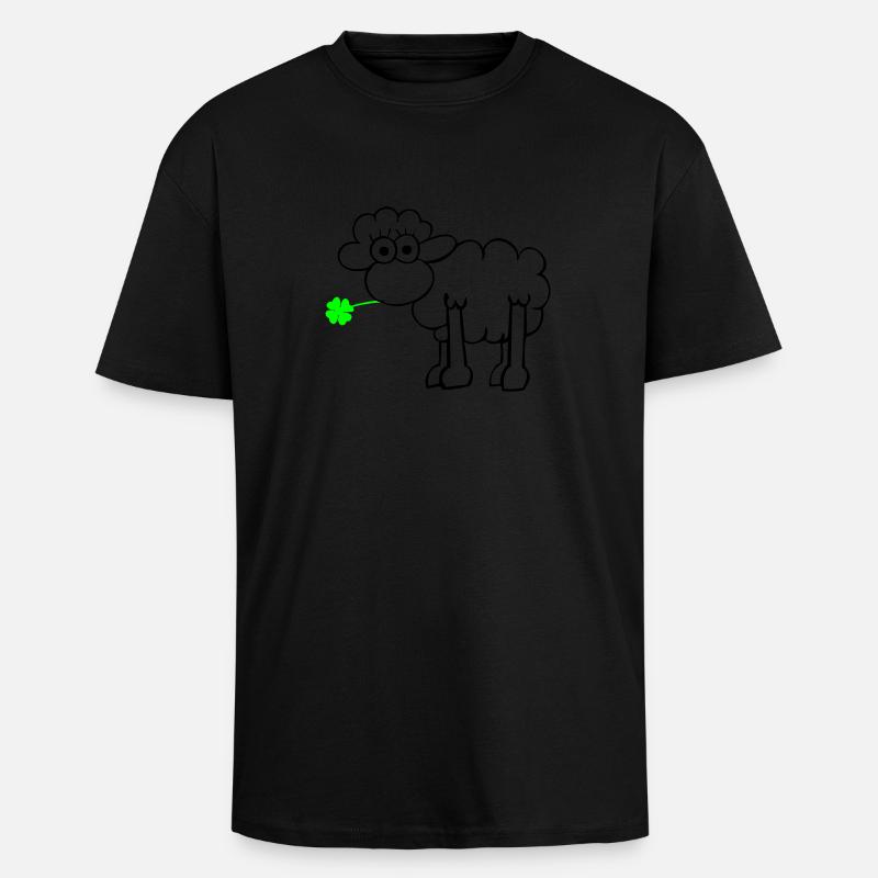Les moutons avec du trèfle - T-shirt unisexe oversize épais - noir