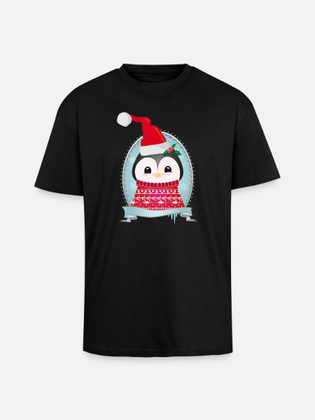 weihnachtlicher Pinguin mit Strickpullover & Mütze - Oversized Heavyweight Unisex T-Shirt - Schwarz