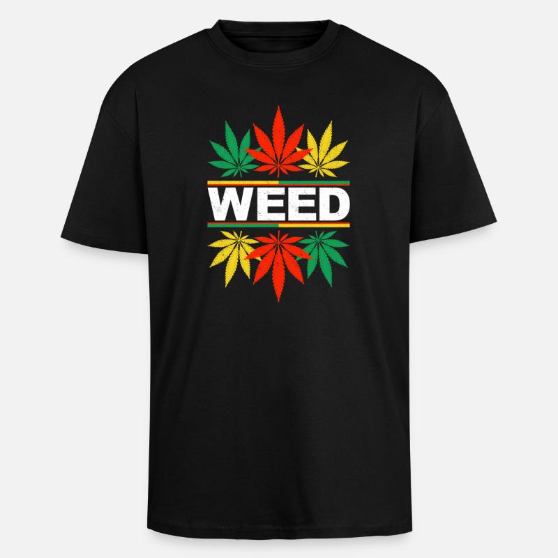 Vibrant Cannabis Leaf Pattern Design - Unisex Oversized Heavyweight T-shirt - black