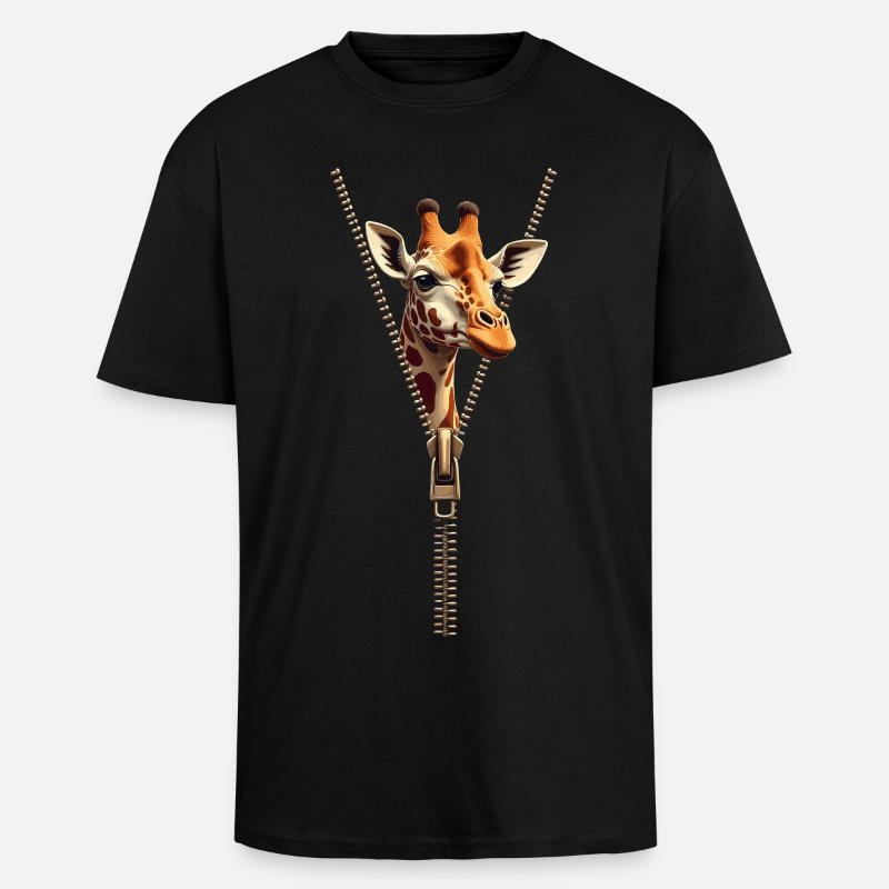 Stilisierte Giraffe mit Reißverschluss - Oversized Heavyweight Unisex T-Shirt - Schwarz