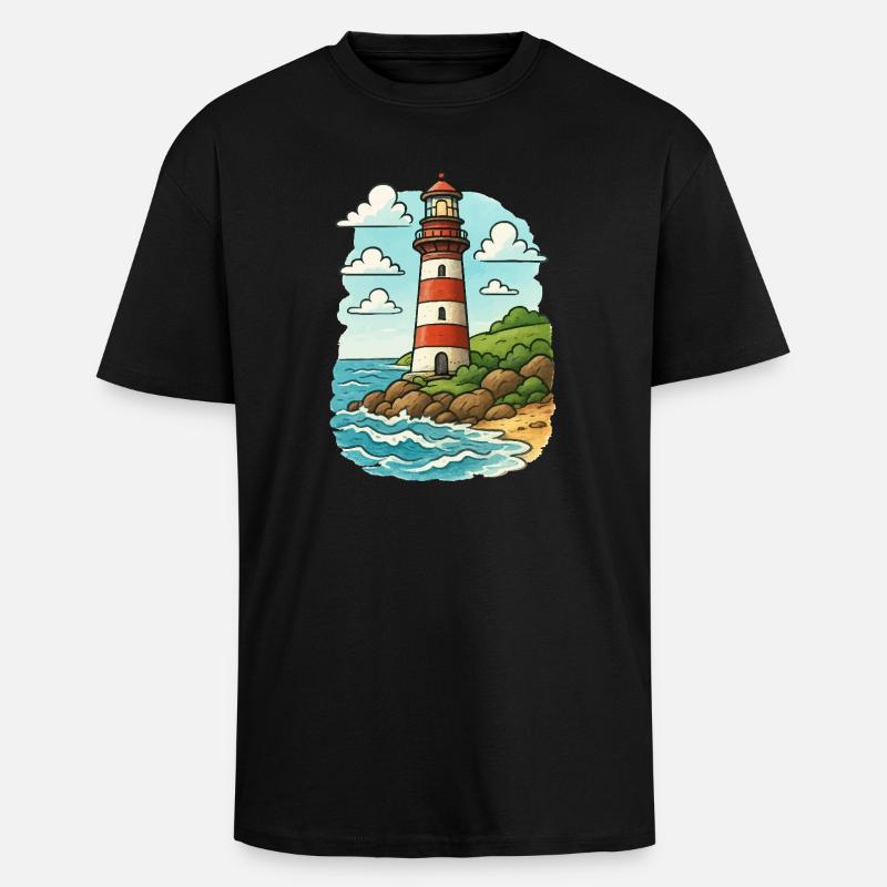 Lighthouse on the coastal path - Unisex Oversized Heavyweight T-shirt - black
